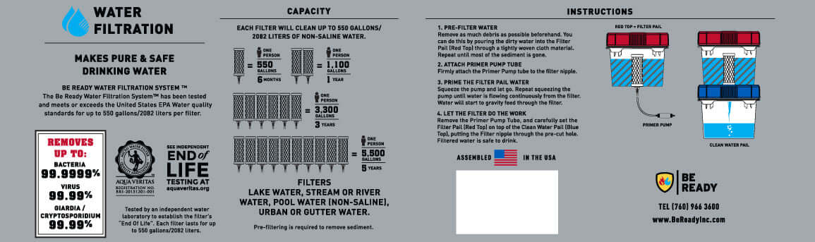 AquaPail 5500 water filter capacity diagram and instruction manual for long term survival
